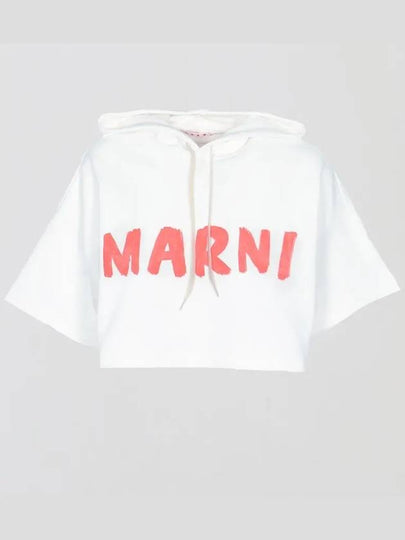 Logo Print Crop Hooded Top White - MARNI - BALAAN 2