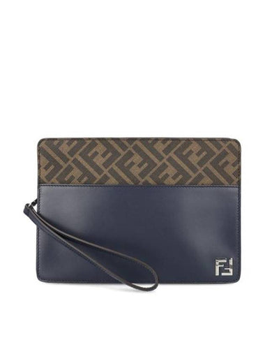 Squared FF Standing Clutch Bag Dark Blue - FENDI - BALAAN 1