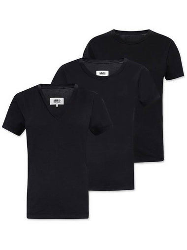 Cotton 3 Pack Short Sleeve T-Shirt Black - MAISON MARGIELA - BALAAN 1