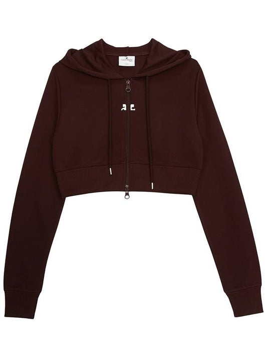 Courr ges 323JVE051JS0091 BURGUNDY Women s Crop Hooded Zip up - COURREGES - BALAAN 1