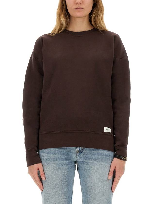 Crew Neck Sweatshirt Taupe Fonce - SAINT LAURENT - BALAAN 2