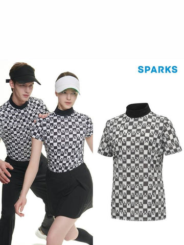 Logo Pattern Cool Short Sleeve High Neck Half Neck T-Shirt SN2LTS032 - SPARKS - BALAAN 1