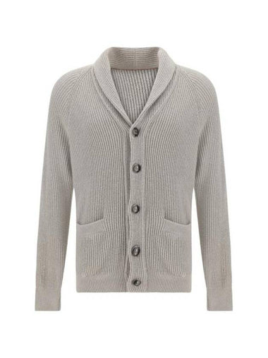 Shawl Collar Wool Cardigan Grey - BRUNELLO CUCINELLI - BALAAN 1