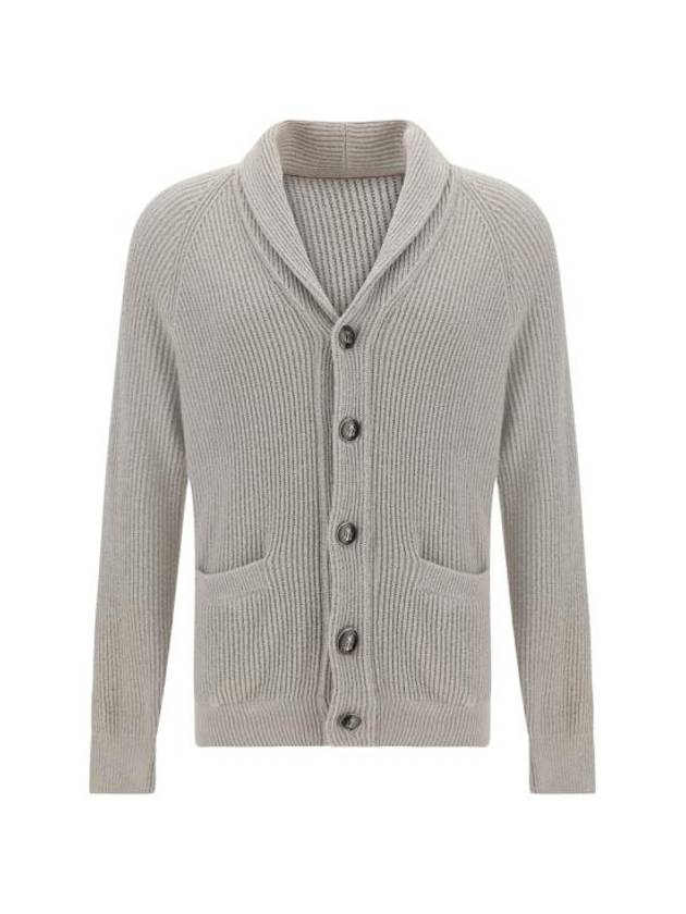 Shawl Collar Wool Cardigan Grey - BRUNELLO CUCINELLI - BALAAN 1