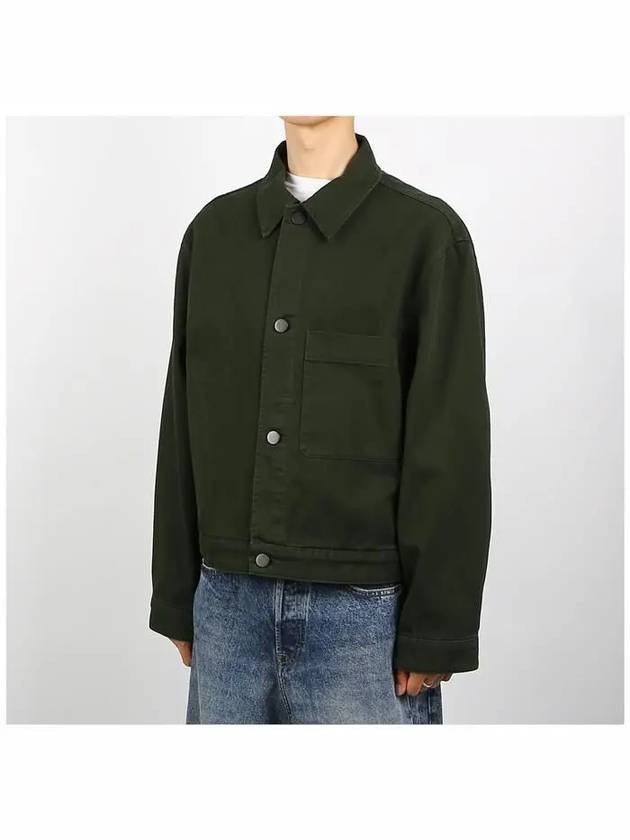 Men's Boxy Trucker Heavy Garment Dyed Denim Jacket Green - LEMAIRE - BALAAN 3