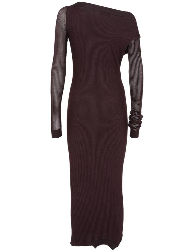 Yarn Asymmetric Neck Midi Dress Dark Purple - FENDI - BALAAN 3