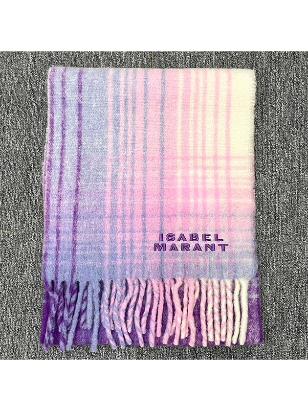 Firny Embroidery Logo Check Alpaca Muffler Lilac - ISABEL MARANT - BALAAN 3