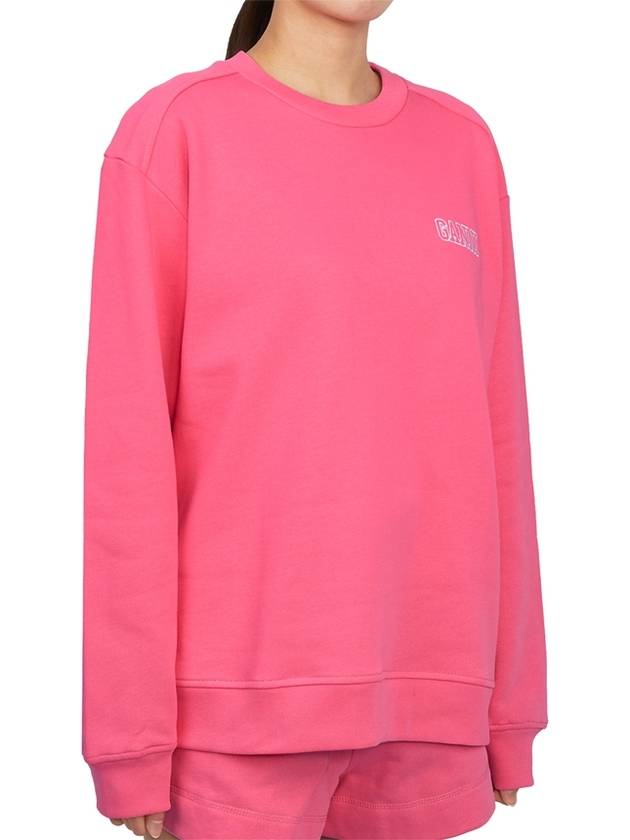 Women's Logo Print Cotton Sweatshirt Pink - GANNI - BALAAN 4