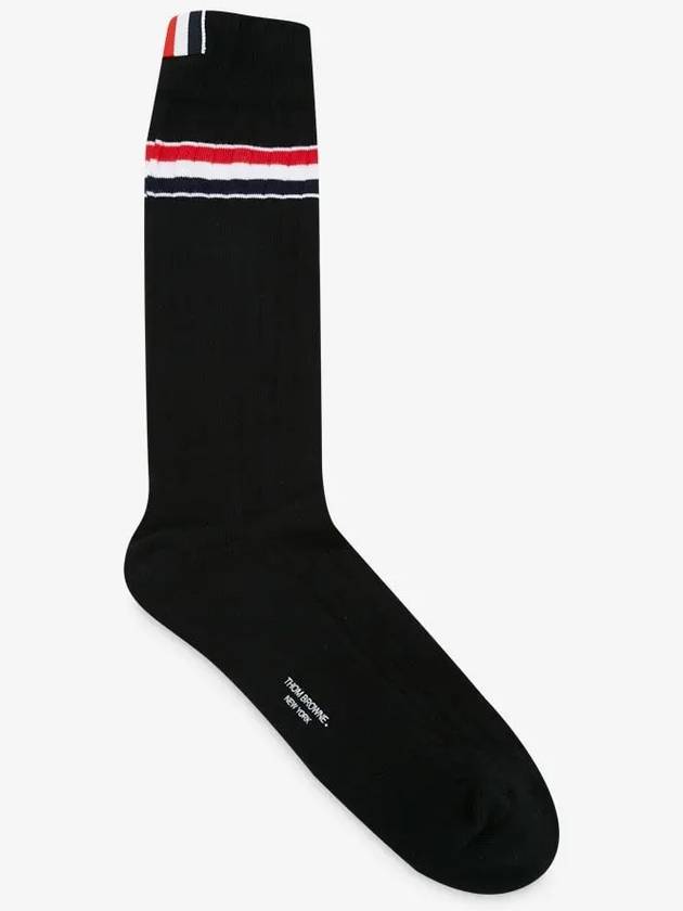 Athletic Striped Ribbed Cotton Socks Black - THOM BROWNE - BALAAN 4