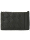 Intrecciato Zipper Card Wallet Dark Green - BOTTEGA VENETA - BALAAN 3