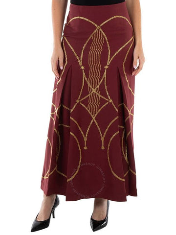 Burberry Ladies Burgundy Lucile Printed Maxi Skirt, Brand Size 2 (US Size 0) - BURBERRY - BALAAN 1