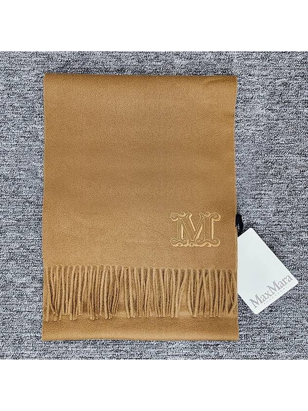 Wsdahlia Embroid M Logo Fringe Cashmere Muffler Camel - MAX MARA - BALAAN 4