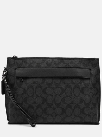 Women's Carryall Signature Canvas Clutch Bag Charcoal Black - COACH - BALAAN 1