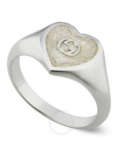 Gucci Interlocking G White Enamel Heart Sterling Silver Ring, Size 9 - GUCCI - BALAAN 1