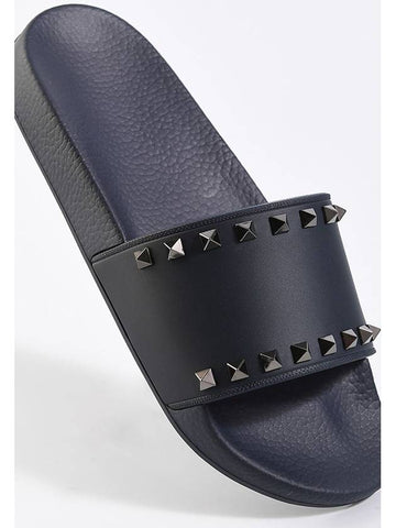 Rockstud Slippers Navy - VALENTINO - BALAAN 1