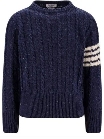 Donegal Twist Cable 4-Bar Classic Crewneck Knit Top Blue - THOM BROWNE - BALAAN 2