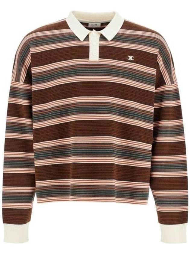 Triomphe Striped Loose Polo Shirt Ecru Brown - CELINE - BALAAN 2