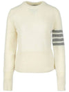 Women's Shetland Wool Jersey Classic Crew Neck 4 Bar Knit Top White - THOM BROWNE - BALAAN.