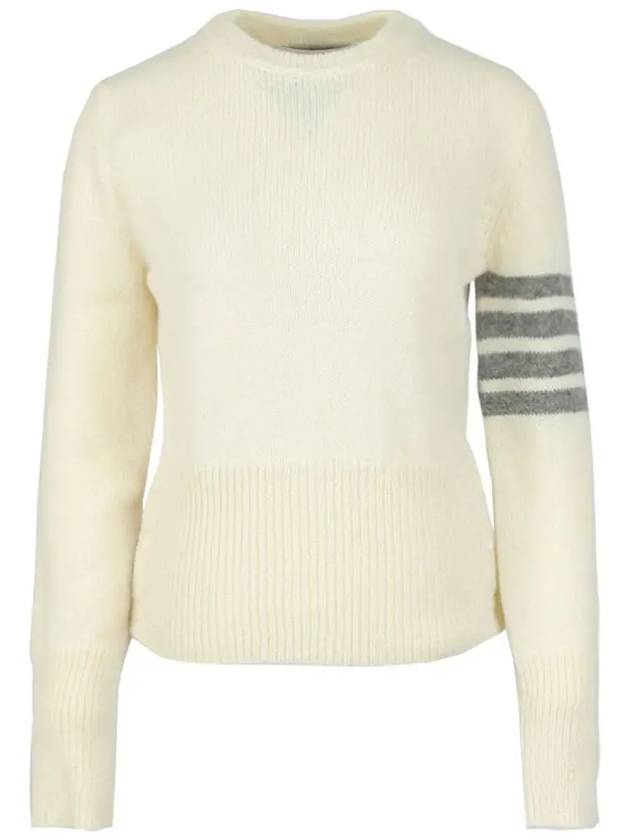 Women's Shetland Wool Jersey Classic Crew Neck 4 Bar Knit Top White - THOM BROWNE - BALAAN 3