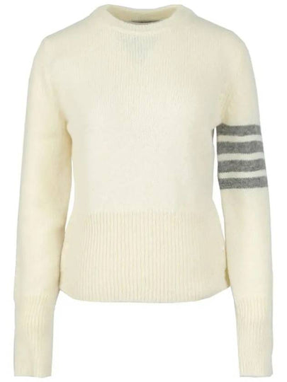 Women's Shetland Wool Jersey Classic Crew Neck 4 Bar Knit Top White - THOM BROWNE - BALAAN 2