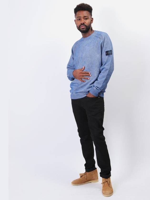 Men's Crew Neck Cotton Sweatshirt Blue Melange - STONE ISLAND - BALAAN 3