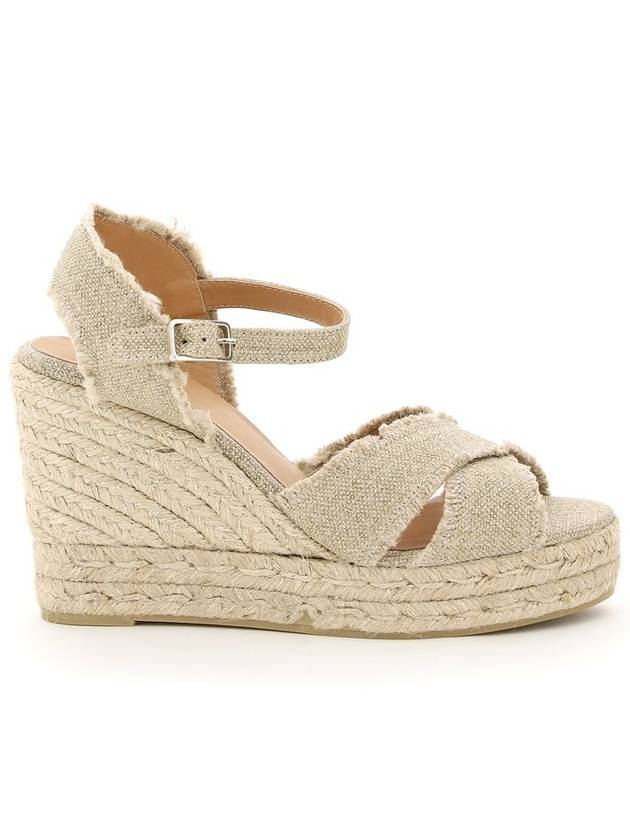 Beige Wedge Sandals With Criss-Crossed Straps In Canvas And Straw Woman Castaner - CASTANER - BALAAN 1