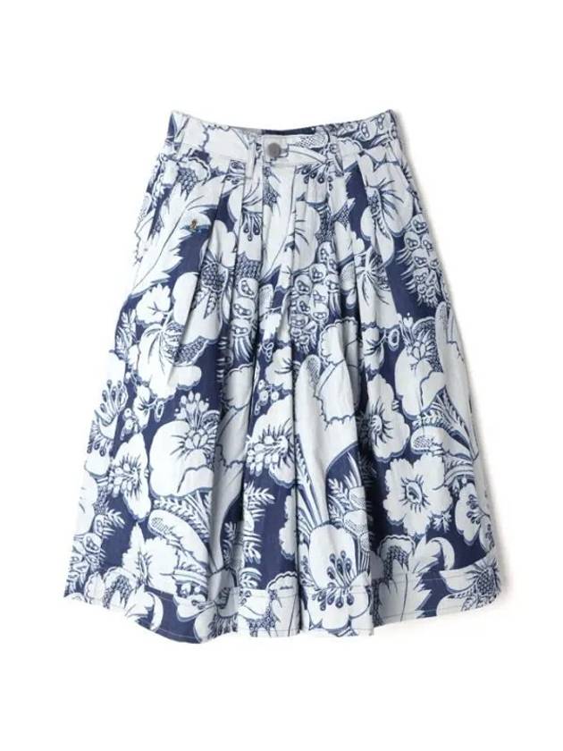 Culottes Flower Print Cotton Pleated Skirt White Navy - VIVIENNE WESTWOOD - BALAAN 1