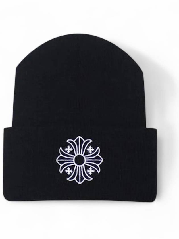 Cross back lettering wool beanie black unisex - CHROME HEARTS - BALAAN 1