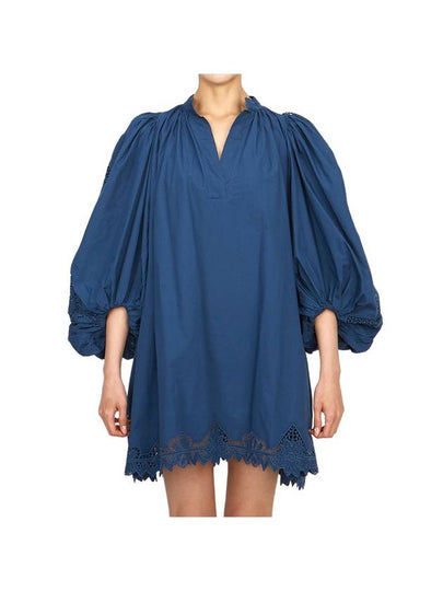 Women's V-Neck Short Dress Blue - VANESSA BRUNO - BALAAN 2