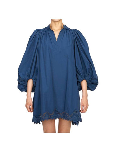 Women's V-Neck Short Dress Blue - VANESSA BRUNO - BALAAN 1