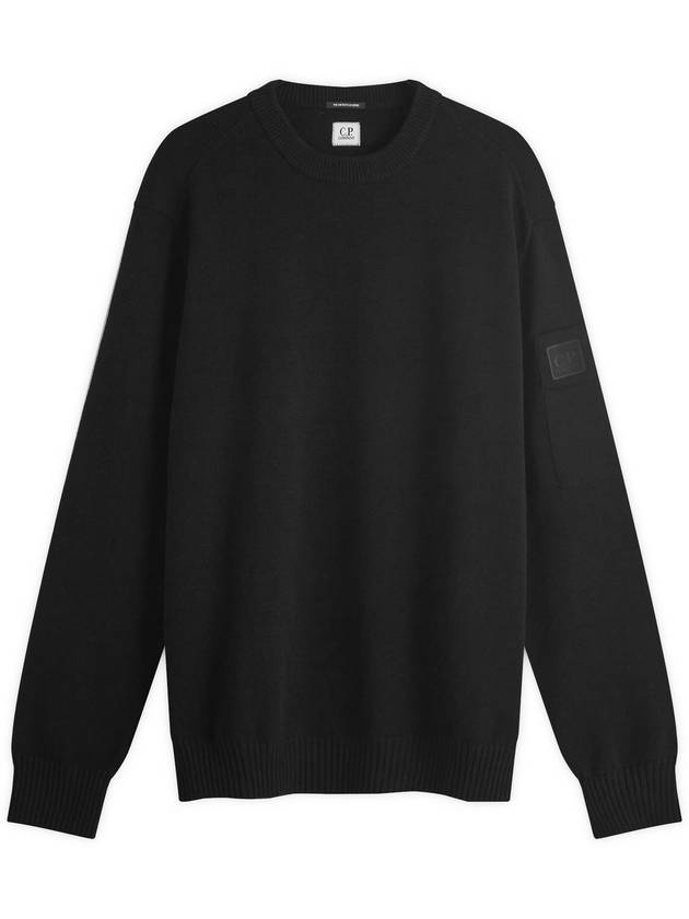 Merino Wool Crew Neck Knit Top Black - CP COMPANY - BALAAN 2