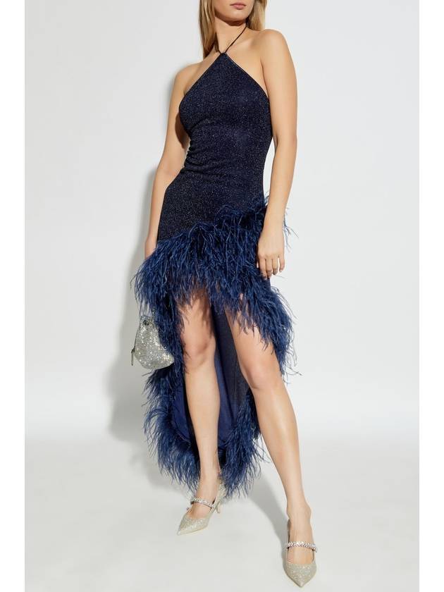 Oseree Dress With Ostrich Feathers, Women's, Navy Blue - OSEREE - BALAAN 2