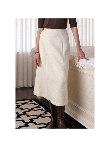 Women's Fancy Tweed Long A-Line Skirt Cream - MICANE - BALAAN 1