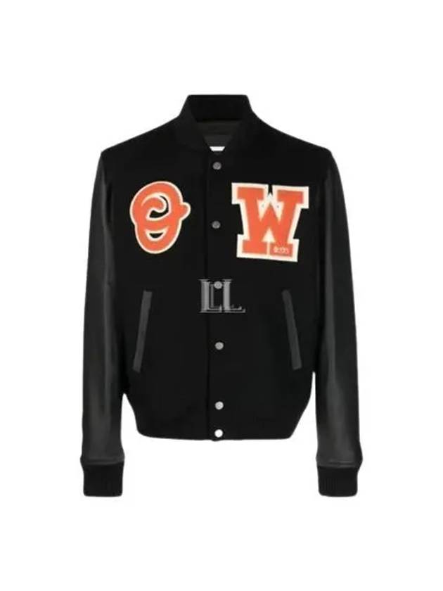 Patchwork Varsity Bomber Jacket Black - OFF WHITE - BALAAN 2