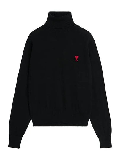 Men's Heart Logo Wool Turtleneck Black - AMI - BALAAN 2