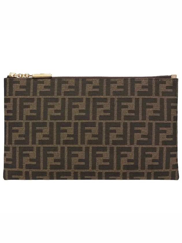 Flat Baguette Medium FF Jacquard Fabric Pouch Bag Brown - FENDI - BALAAN 2