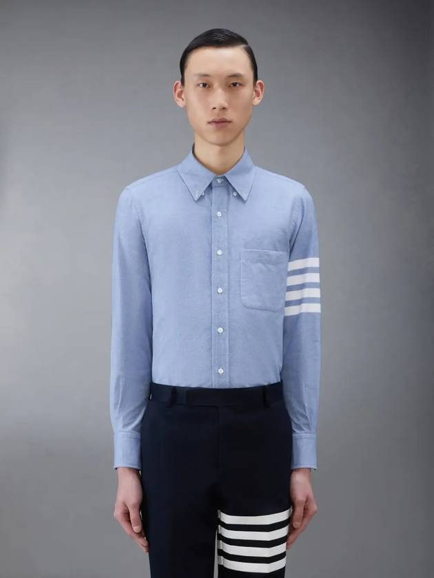 Men's Diagonal Solid Flannel Long Sleeve Shirt Light Blue - THOM BROWNE - BALAAN 2