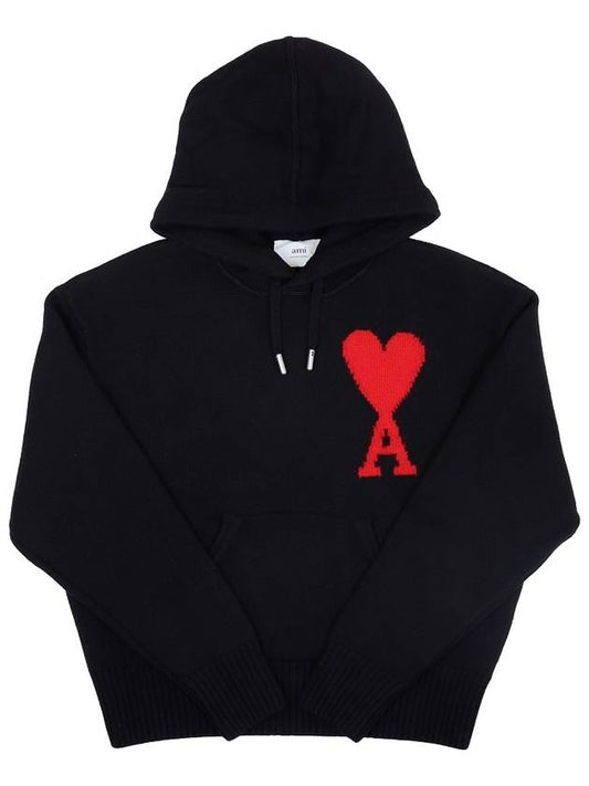 Big Heart Logo Wool Hoodie Black - AMI - BALAAN 2