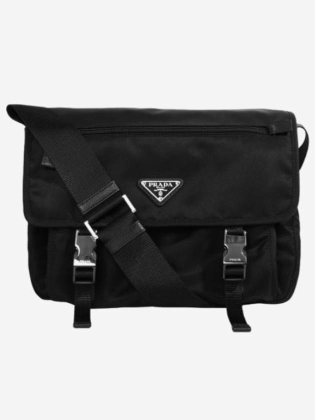 Triangular Logo Tessuto Messenger Bag Black - PRADA - BALAAN 2