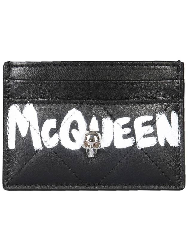 Silver Skull White Graffiti Logo Card Wallet Black - ALEXANDER MCQUEEN - BALAAN 3