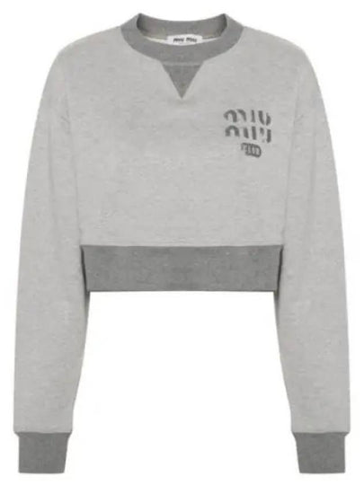 Cropped Logo Print Sweatshirt Grey - MIU MIU - BALAAN 2