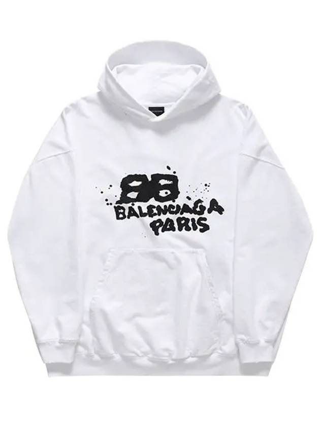 Women's Hand Drone BB Icon Large Fit Hooded Top White - BALENCIAGA - BALAAN.