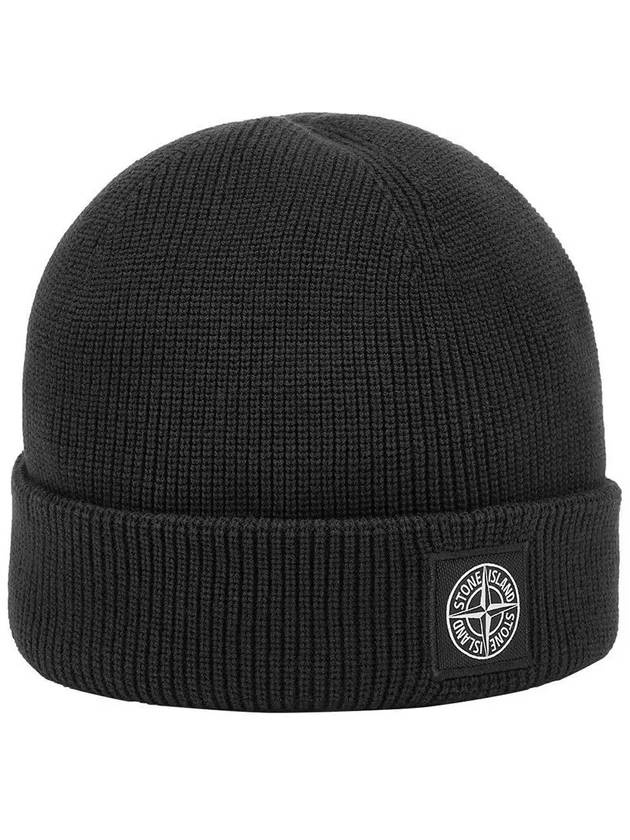 Logo Ribbed Soft Organic Cotton Beanie Black - STONE ISLAND - BALAAN 3