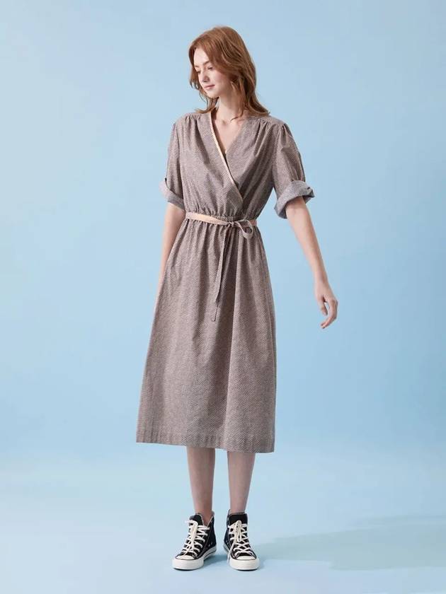 Dot Print Cotton Wrap Long Dress Brown - VOYONN - BALAAN 8