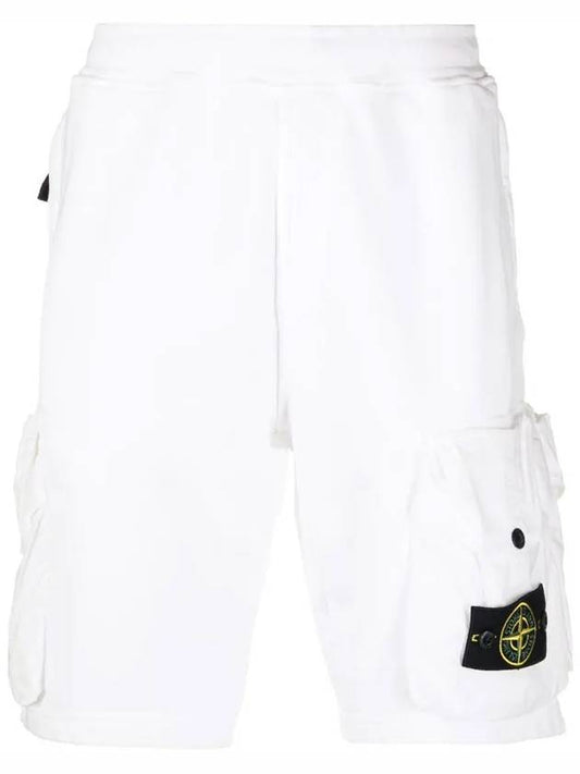 Men's Waffen Patch Cotton Fleece Bermuda Shorts White - STONE ISLAND - BALAAN 2