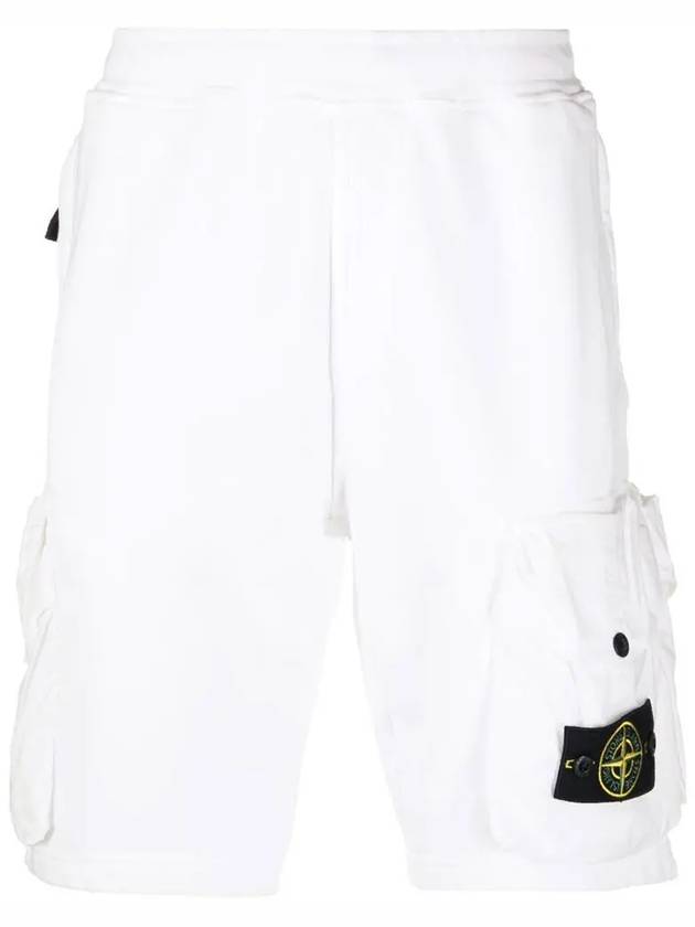 Men's Waffen Patch Cotton Fleece Bermuda Shorts White - STONE ISLAND - BALAAN 3