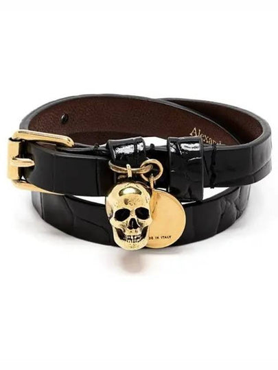 Gold Skull Buckle Bracelet Black - ALEXANDER MCQUEEN - BALAAN 2