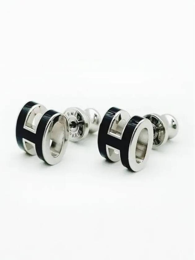 Mini Pop H Palladium Earrings Noir - HERMES - BALAAN 3