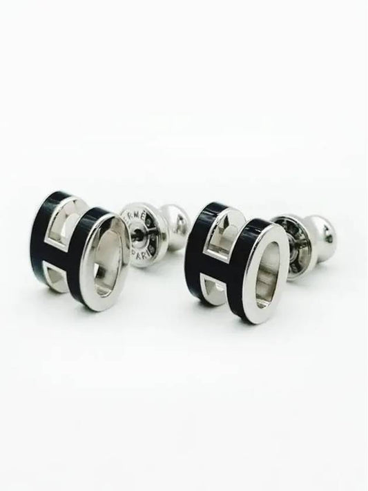 Mini Pop H Palladium Earrings Noir - HERMES - BALAAN 2