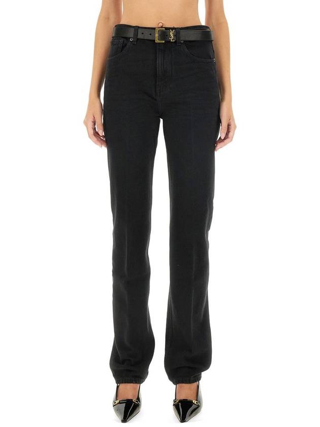 Mid Rise Denim Straight Jeans Black - SAINT LAURENT - BALAAN 2